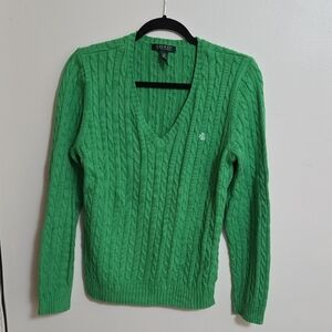 Lauren Ralph Lauren Bright Green V-Neck Sweater
